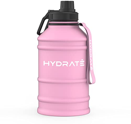 HYDRATE Bouteille d'eau en acier inoxydable de 2,2 litre - Gourde Sport sans BPA – Gourde eau en avec sangle de transport pratique en nylon et Bouchon à vis, Gourde Metal pour homme, femme, adulte