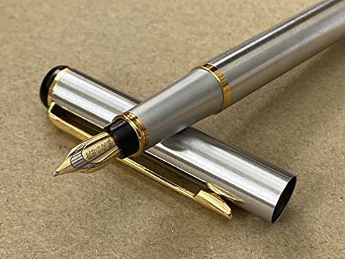 Jinhao Baoer 801 Luxury Executive Stainless Steel Fountain Pen Writing Set - Pen + 5pk BLACK Cartridges...(Black Ink Cartridges, Baoer 801 Style Pen)