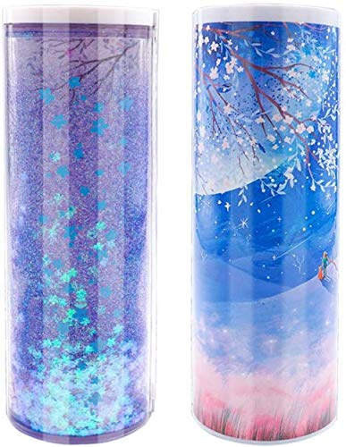 AOOPOO - Glitzer-Stiftehalter Stifteköcher für Mädchen und Jungen, Schulsachen, rund, große Kapazität, japanischer Stil, multifunktional, für Schule und Büro (blau)
