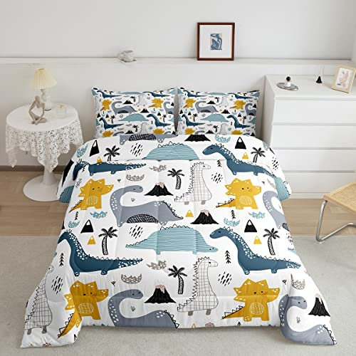 Kinder-Bettdeckeneinlage/Steppdecke für Einzelbett, Dinosaurier-Motiv, gestepptes Set, Cartoon-Tiere, Winter und Sommer, Daunendecke aus weicher Mikrofaser mit 1 Kissenbezug für Mädchen und Jungen