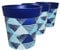 Hum Flowerpots, 22cm Set of 3, Various Patterns Colours and Sizes, Indoor/Outdoor Plastic Plant Pots, Blue Geometric