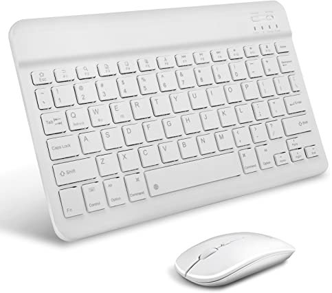 Portable Wireless Keyboard, AIMMIE Rechargeable10 Ultra Slim Universal Tablet Keyboard with Wireless Mouse, Small Wireless Bluetooth Keyboard for iOS/Android/Windows Tablets, Laptops, PC, Phones