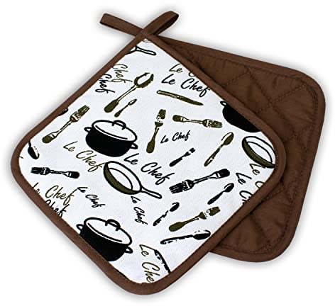 Maniques Cuisine, Le Chef, Marron, 2 pièces, résistants à la Chaleur jusqu'à 250°C, Produit testé et certifié dans l'UE
