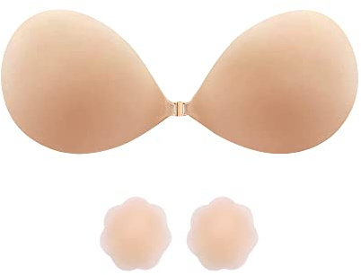 HSAJS Strapless Bra Invisible Adhesive Sticky Bra Silicone Stick On Bra Backless Push Up Bra Comfortable Cup Bra & 2Pcs Nipple Covers Padded Bra Freedom Bra for Swimsuit Women