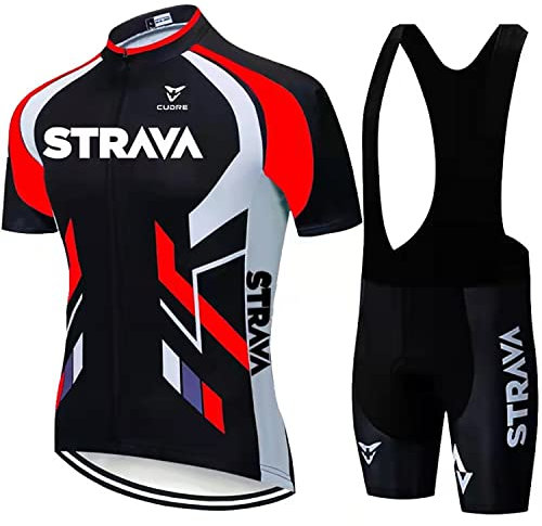 Linarun Herren Fahrradtrikot Set, Fahrradbekleidung Kurzarm + Trägerhose mit Sitzpolster aus Atmungsaktiv, Schnell Trockend Polyester für Radsport