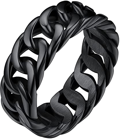 ChainsHouse Damen Herren Ring in Größe 59 schwarz Bandring Cuban Kette Fingerring Statement Ring Gothic schwarz Fingerring Partnerring Freundschaftsring für Paar Pärchen