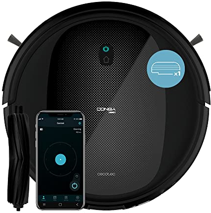 Cecotec Robot Aspirador y Friegasuelos Conga 1990 Connected T. App, Aspira, Barre, Friega y Pasa La Mopa, Alexa y Google Home, Cepillo Bestfriend Care, 6 Modos, Programable, 33X7X33 Cm, Negro
