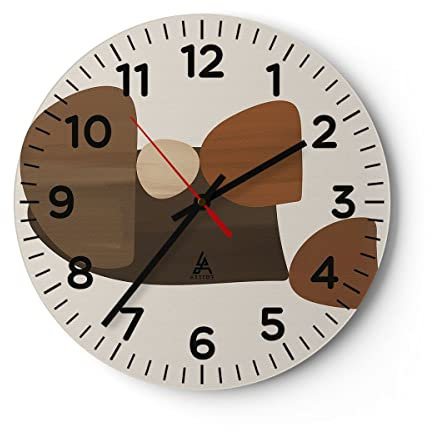 Modern Wanduhr Abstraktion Braun Minimalismus 30x30cm Rund Klein Wand Uhr Glas Analog Zimmeruhren Küche Büro Wohnzimmer Glasuhr Wall Clock Dekoration Design Wanddekoration Küchenuhr C4AR30x30-4212