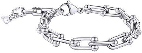 GoldChic Paperclip Chain Bracelet for Women, Stainless Steel Paper Clip Link Bracelets for Rapper 6.3 Inches