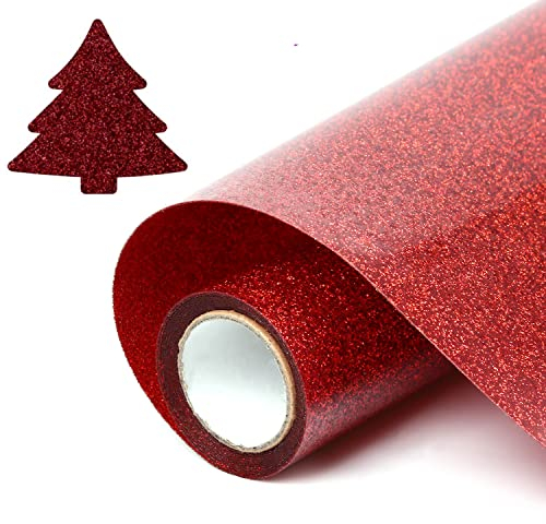 AOYU Heat Transfer Vinyl Glitter 40 X 12 Inches Glitter Vinyl Shimmer Adhesive Craft Vinyl Permanent DIY Heat Press Design Backed Vinyl Sheets for T-shirts Clothes Bags Hats or Other Textiles (Red)