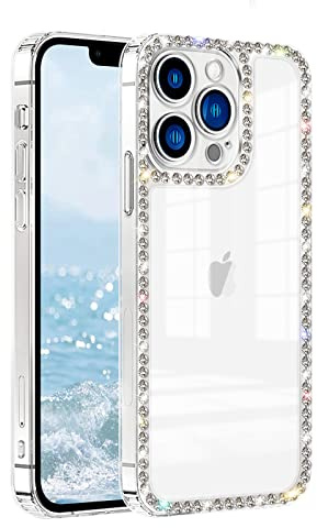 VAOXTY Compatible with iPhone 14 Pro Max Case Clear Bling Diamond Rhinestone Cute for Girls Women Girly Case Glitter Shiny Sparkle Bumper Design Soft Silicone Luxury Fashion Protective 3D Phone Case