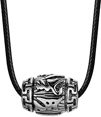 HIJONES Pendentif Style Chinois Vintage Collier Amulette Taoïste pour Homme en Acier Inoxydable Porte-Bonheur 6 Vérité De Caractère