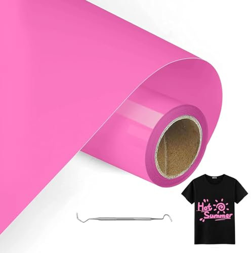 MeYuxg Vinilo Textil Rosado - 30,5 CM x 6 M Rollo Vinilo Termoadhesivo Textil - Vinilo Textil Termoadhesivo para Cricut & Cameo - Fácil de Cortar & Desherbar para Vinilo Textil Cricut (Rosado)