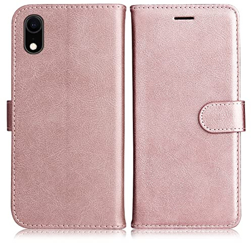 DENDICO Coque pour iPhone XR, PU en Cuir Coque Portefeuille Étui Housse, Design Classique TPU Coque pour iPhone XR, Rose