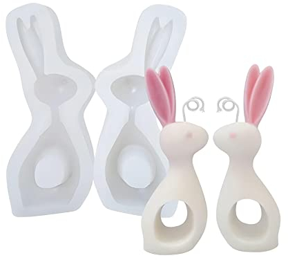 Silikon Kerzenform, Ostern, Osterhasen 2er Set, 130 x 60 x 31 mm, 44 ml + 44 ml Silikonform DIY 3D Kerzengießen Gussform Form Kerzen Herstellung Seifenform Kerze Für Ostern Party Ei Dekoration