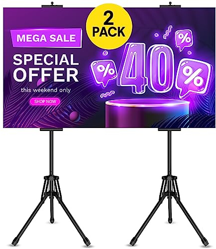 EBLIKI Poster Stands for Display - Floor Poster Board Holder Poster Display Stand Retractable Banner Stand Outdoor Sign Holder, Double-Side Tripod Height up to 80（2pack）