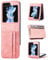FTRONGRT Coque Compatible avec Samsung Galaxy Z Flip 5, PC + PU, avec Fente pour Carte, Anti-Chute, Antidérapant, Etui Housse Compatible avec Samsung Galaxy Z Flip 5 - Rose