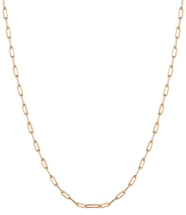PROSILVER Feine Gold kette 1,7mm breit Damen schlanke Halskette Rosegold vergoldet Büroklammern Form Gliederkette 55cm Ankerkette Minimalistischer Schmuck Accessoire für Frauen