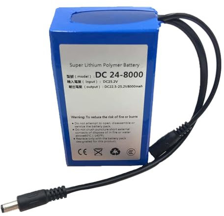 WILLQ 24 Volt Lithium-Ionen-Akku, DC 24 V, 8000 mAh, wiederaufladbarer Lithium-Polymer-Akku für Audio, Außenbeleuchtung, LED-Streifen, Elektrowerkzeuge, Ersatzakku,24v8000mah no Charger