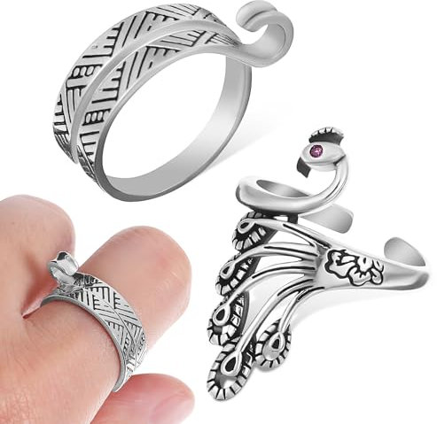 Operitacx Verstellbarer Strickring Silbern GarnfüHrung Finger Ring FüR Stricken Und HäKeln HandarbeitszubehöR FüR Kreative Frauen Perfekt Als Geschenk FüR Strickliebhaber