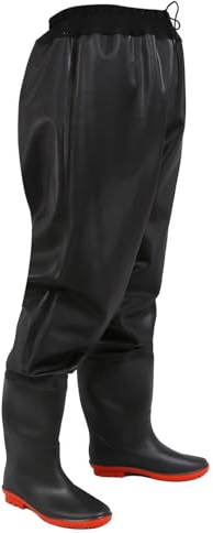 Stivali A Coscia Da Pesca Trampolieri invernali da pesca in PVC caldo, pantaloni da pesca e da caccia con coulisse in vita, suola Oxford (Color : Black, Size : 41 EU)