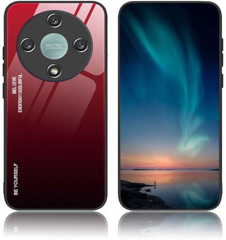 BORYA Funda para Honor Magic6 Lite 5G (Magic 6 Lite), Ultradelgado Antigolpes Suave Silicona TPU Bumper Carcasa, Vidrio Templado Estuche, Elegante Gradiente Caso, Rojo Gradiente