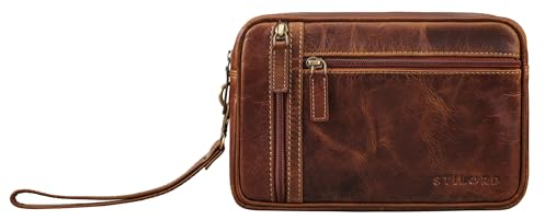 STILORD 'Sunny' Sac Poignet Homme Cuir Petit Sac à Main pour Tablette 8,4 Pouces Organisateur de Voyage Pochette Telephone Portable | Grand Portefeuille pour Voyager, Couleur:Cannes - Marron