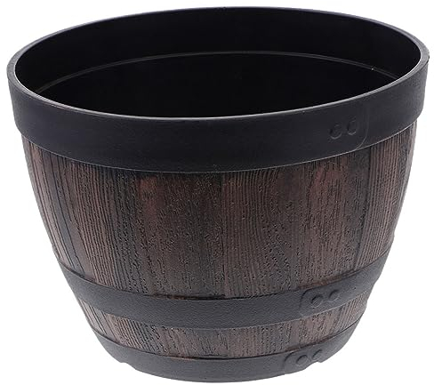 VANZACK Blumentopf Rustikaler Blumentopf Weinfass Topf Rustikaler Pflanzkasten Holz Blumentopf Fass Pflanztöpfe Kleiner Mülleimer Pflanzgefäße Für Draußen Pflanzfässer Holzfass