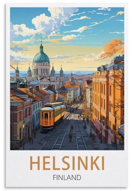 LHJOIUN Vintage-Reiseposter Helsinki, Finnland, 40 x 60 cm, Kunstdruck auf Leinwand, für Wohnzimmer, Schlafzimmer, Heimdekoration, moderne Kunst