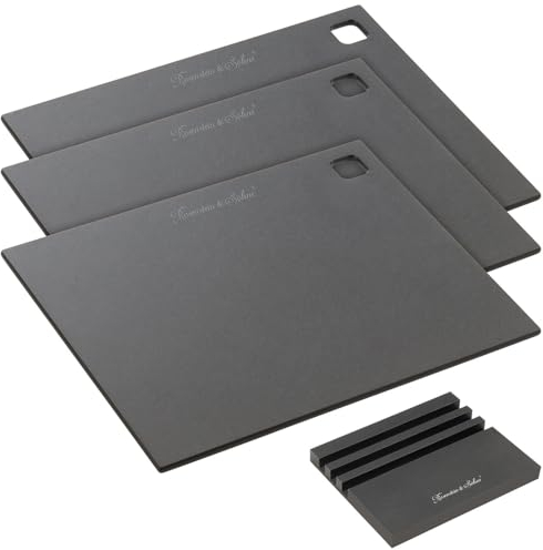 Rosenstein & Söhne Küchenschneidebretter: 3er-Set Holzfaser-Schneidebretter mit Ständer, 30 x 23,5 x 0,6 cm (Frühstücksbrettchen Holz, Küchenbrett Holz)…