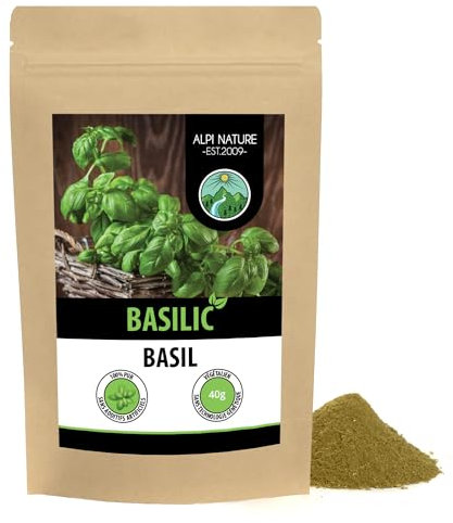 Alpi Nature Basilic Séché 40g, Feuilles de Basilic Séchées et Moulues, Assaisonnement Italien
