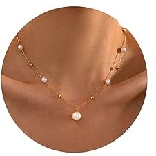 FUNEIA Perlenkette Damen Frauen 14K Vergoldete Halskette mit Perlen Weiße Perle Choker Kette Zierliche Kleine Perlenanhänger Kette Gold Wasserfeste Sommer Modeschmuck Geschenke Mädchen Teenager
