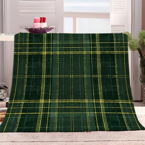 Kuscheldecke Flanell Decke Grün Kariert 150x200 cm Fleecedecke Flauschig Weich Warme Tagesdecke, 3D Wohndecke Sofadecke Couchdecke für Teens Erwachsene