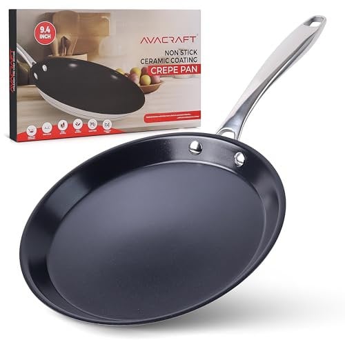 AVACRAFT 10 inch (9.4”) Nonstick Ceramic Coating Stainless Steel Crepe Pan, Tawa, Dosa Tortilla Pan, Compatible with All Stovetops, PFOA, PTFE Toxin Free
