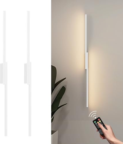 Aipsun Kabellose LED Akku Wandleuchte mit fernbedienung, 10000mAh USB-C Wiederaufladbare Wandlampe Weiß 100CM, 6W Moderne Schlafzimmer Wohnzimmer Wandleuchte, Drei Farbtemperaturen (2 Stück)
