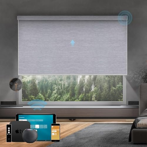 SmartWings Elektrisches Rollo mit Fernbedingung, Smart Rollo Innen 100% Verdunkelung, Kompatibel mit Alexa, Google Home, Homekit, Benutzerdefinierte Größe,Essentiell Grau