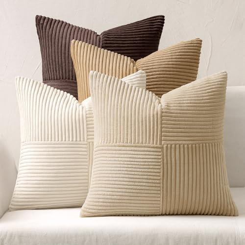 MIULEE 4er Set Kordsamt Kissenbezug Patchwork Kissenhülle Weich Dekokissen Modern Unsichtbarer Reißverschluss Sofakissen Zierkissen für Sofa Wohnzimmer Schlafzimmer Kaffee Serie 45x45 cm