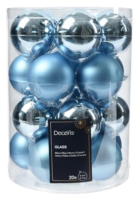 Weihnachtskugeln Glas 6cm x 20 Stück - matt & glänzend - Christbaumkugeln Weihnachtsbaumkugeln für Weihnachtsbaum zu Weihnachten - Christbaumschmuck & Weihnachtsbaumschmuck - Eisblau