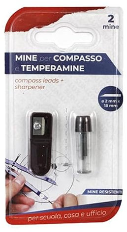 Generico Mine per Compasso Ø 2 mm x 18 mm Compasso Ricariche Set da 2 Pezzi con Temperamine Mine Di Ricambio Per Compassi Ideali per Scuola Ufficio Compatibili con la Maggior Parte dei Compassi