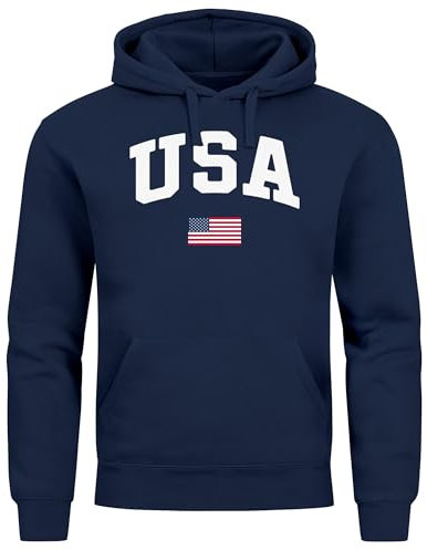 Neverless® Hoodie Herren USA Schriftzug College Retro US Flagge Amerika Front-Print Aufdruck Motiv Fashion Streetstyle Navy M