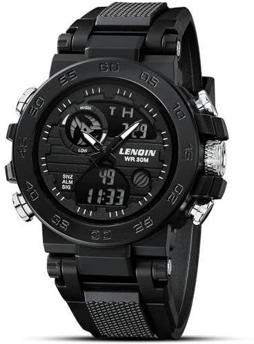 LN LENQIN Uhren Herren Digitaluhren Quarz Uhr Edelstahl Wasserdicht Armbanduhr für Herren Sportuhr mit Stoppuhr/Alarm/LED Hintergrundbeleuchtung