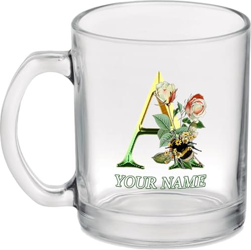 Klassek Personalised Mug Glass Initial A to Z Letter and Personalised Name Wife Mum Daughter Friend Colleague Coffee Tea 10oz Gift Present Printed on 2 Sides. Names and letterson a Hygienic Mug