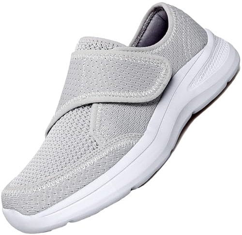 AEHO Senioren Schuhe Damen Diabetiker Schuhe Damen mit Klettverschluss Diabetiker Hausschuhe mit Wechselfussbett Diabetiker Hausschuhe Damen Diabetes Schuhe Outdoor Damen,Grau,39 EU