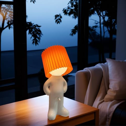 Kreative Nachtlicht A Little Shy Man, Lustige Schüchterner Mann Lampe Tischlampe, LED Tischlampe Mit Schirm, Romantische LED Nachttischlampe Schlafzimmer Deko Lampe (Orange)