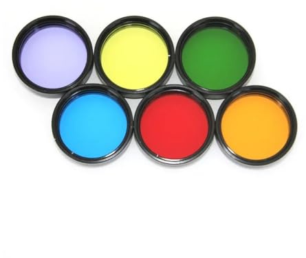 Mikroskop 6PCS 31,7mm 6-Farben-Set Filter Gelb Orange Rot Grün Blau Lila Nebelfilter Aluminiumbox und Rahmen 1,25 Zoll