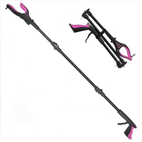 Kekoy 44'' Grabber Reacher Tool with Light, Extra Long Litter Pickers for Adults Grabber Stick for Elderly, Helping Hand Grabber for Disabled Aid Picker Upper, Rubbish Pick Up (Dark Rose)