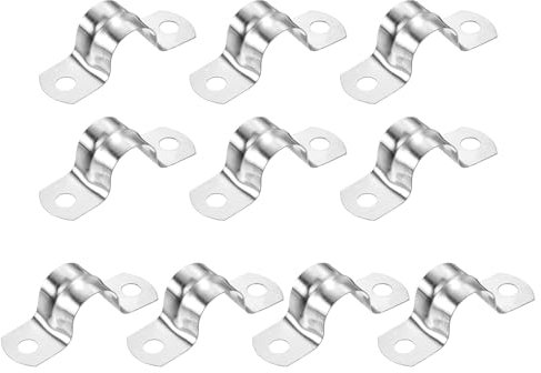 sourcing map 20Pcs Rigid Pipe Straps, 16mm(0.63) 304 Stainless Steel 2 Hole U-Shaped Bracket Tube Hanger Pipe Clamps for Fixing Pipe Cable