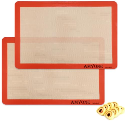 AMYONE Silikon-Backmatte für Gelee-Rollpfanne, antihaftbeschichtet, kompatibel mit Nordic Ware Naturals Gelee-Rollpfannen, 2 Stück Backmatten in Lebensmittelqualität für 25,4 x 38,1 cm Schweizer