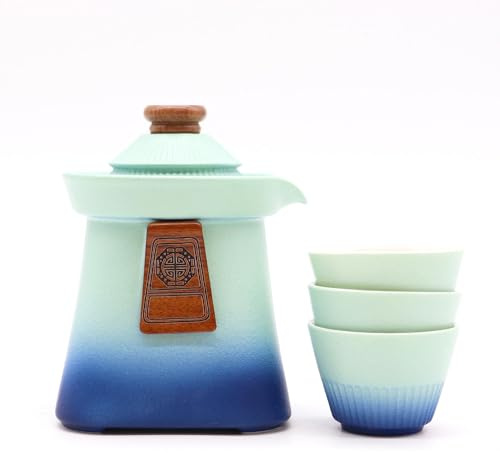 Temple-Inspired Ceramic Teapot Set with Three Cups – A Timeless Tea Experience (Blue Heaven)