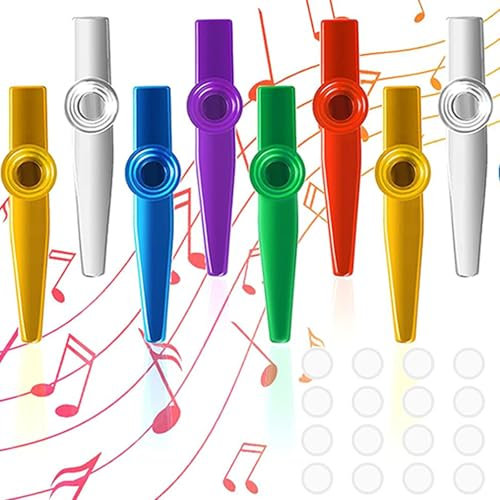 Guyode 8 Stück Kazoo Instrument Metall Kazoos mit 12 Austauschbaren Membran und 1 Aufbewahrungstasche Musikinstrumente in 7 Farben für Kinder und Musikliebhaber Anfänger Kinder Party